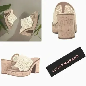 Lucky Brand 10 Floral Macramé Boho Slip-On Platform Mules New Sandals