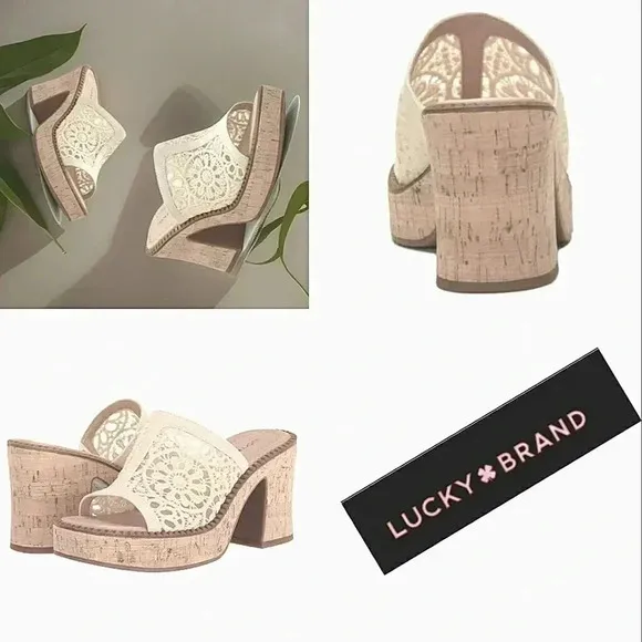 Lucky Brand 10 Floral Macramé Boho Slip-On Platform Mules New Sandals