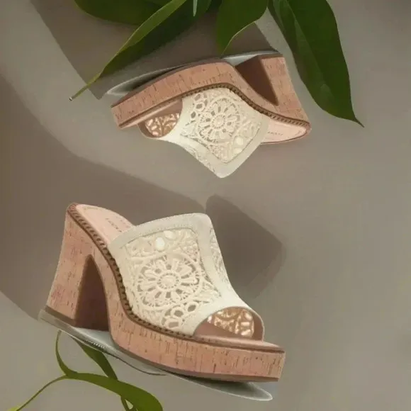 Lucky Brand 10 Floral Macramé Boho Slip-On Platform Mules New Sandals