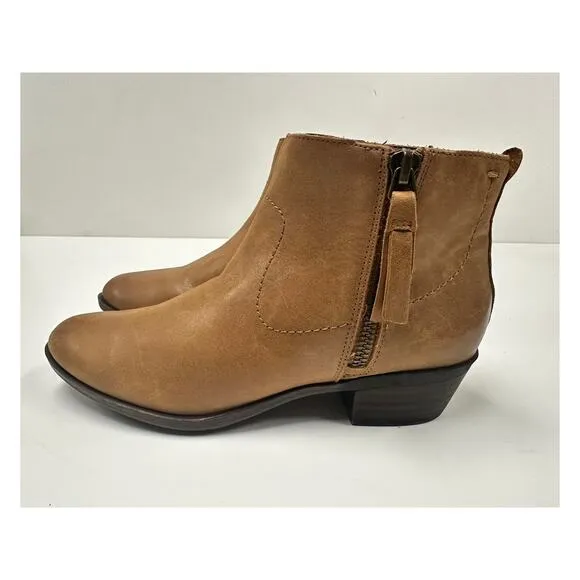 Lucky Brand Blandre Women 6 Shoes Brown Leather Pull Up Ankle Bootie Casual Zip
