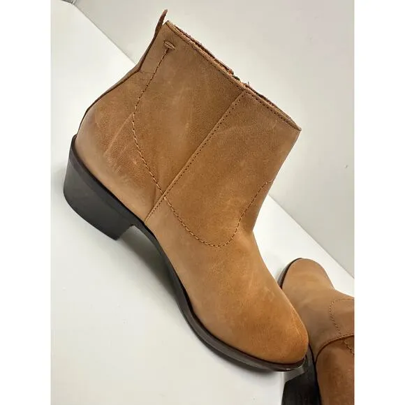Lucky Brand Blandre Women 6 Shoes Brown Leather Pull Up Ankle Bootie Casual Zip