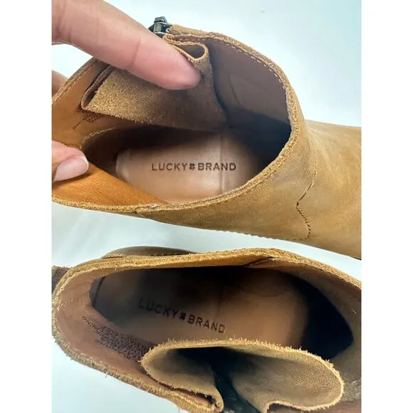 Lucky Brand Blandre Women 6 Shoes Brown Leather Pull Up Ankle Bootie Casual Zip