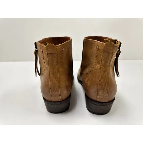 Lucky Brand Blandre Women 6 Shoes Brown Leather Pull Up Ankle Bootie Casual Zip