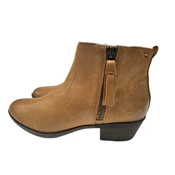 Lucky Brand Blandre Women 6 Shoes Brown Leather Pull Up Ankle Bootie Casual Zip