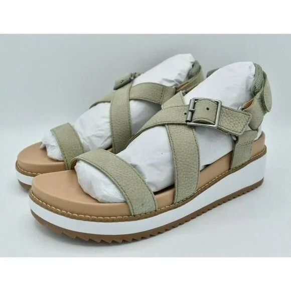 Lucky Brand Women Size 9.5 M Idenia Wedge Seagrass Embossed Nubuck Sandals Shoes