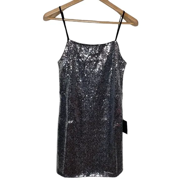 Lulus Loves the Spotlight Silver Sequin Lace-Up Mini Dress size L