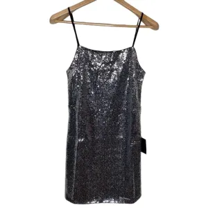 Lulus Loves the Spotlight Silver Sequin Lace-Up Mini Dress size L