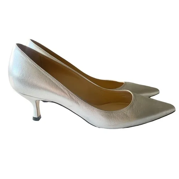 M. Gemi Gattino Silver Metallic Kitten Heel Pump Leather Shoes