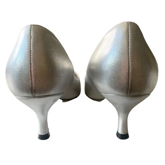 M. Gemi Gattino Silver Metallic Kitten Heel Pump Leather Shoes