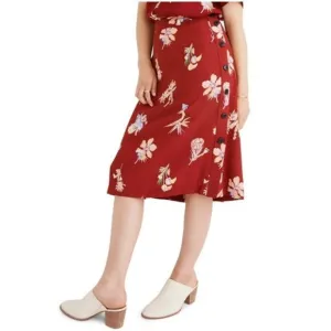 Madewell Burgundy Red Bird Of Paradise Side Button Floral Midi A-line Skirt Zero