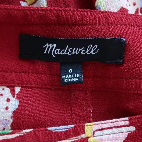 Madewell Burgundy Red Bird Of Paradise Side Button Floral Midi A-line Skirt Zero