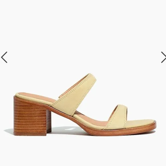 Madewell Leather Pale Lichen The Saige Double Strap Slide Heel Sandals Size 10