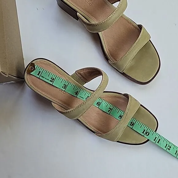 Madewell Leather Pale Lichen The Saige Double Strap Slide Heel Sandals Size 10