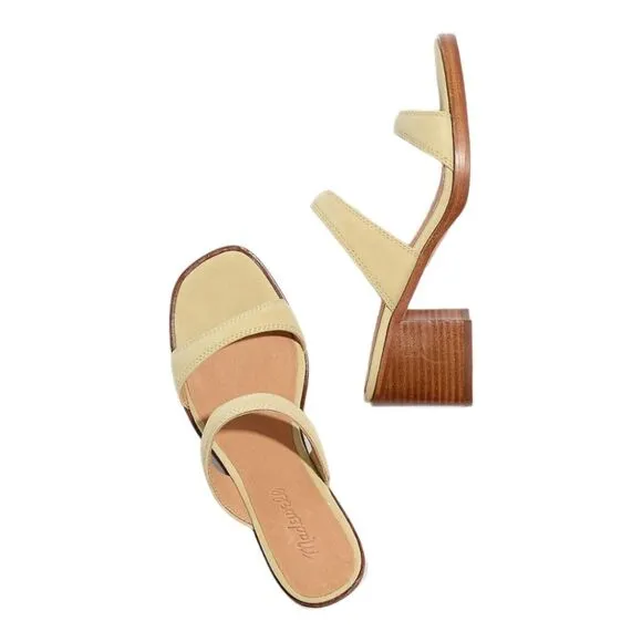 Madewell Leather Pale Lichen The Saige Double Strap Slide Heel Sandals Size 10
