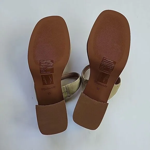 Madewell Leather Pale Lichen The Saige Double Strap Slide Heel Sandals Size 10