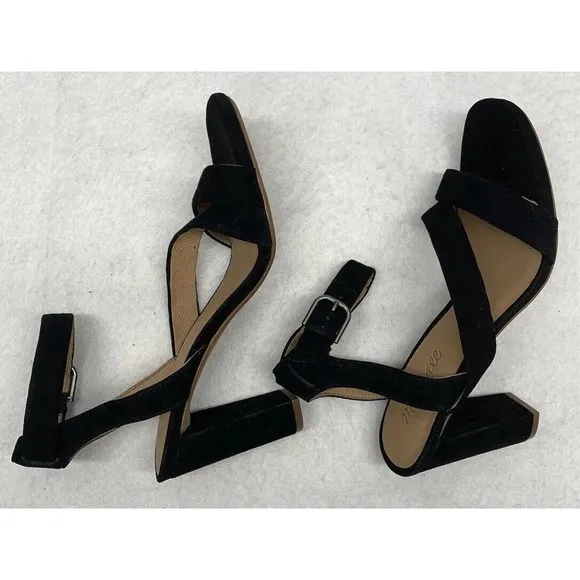 Madewell Sandal Shoes Womens Size 9 Strappy Black Suede Heels Party Church AE243