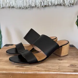 Madewell The Kiera Black Leather Wood Block Heel Slide Mule Sandals Size 9.5