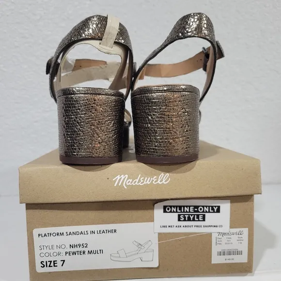 Madewell The Lina Platform Sandal in Crinkled Leather, NIB, Sz 7