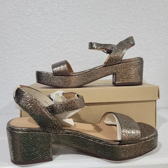 Madewell The Lina Platform Sandal in Crinkled Leather, NIB, Sz 7