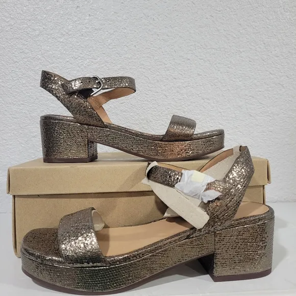 Madewell The Lina Platform Sandal in Crinkled Leather, NIB, Sz 7