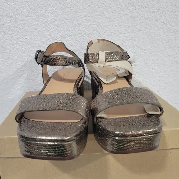 Madewell The Lina Platform Sandal in Crinkled Leather, NIB, Sz 7