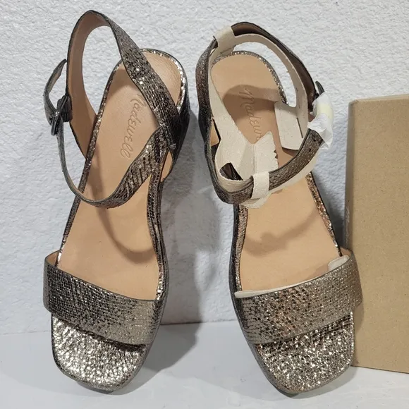 Madewell The Lina Platform Sandal in Crinkled Leather, NIB, Sz 7