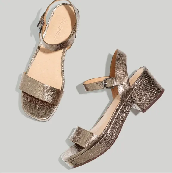 Madewell The Lina Platform Sandal in Crinkled Leather, NIB, Sz 7
