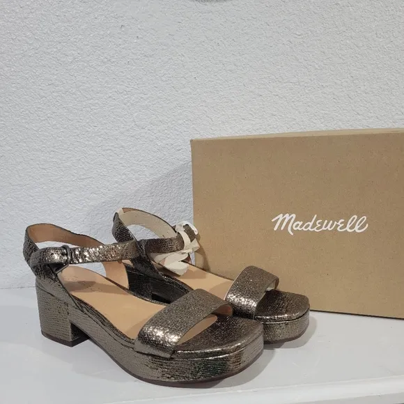 Madewell The Lina Platform Sandal in Crinkled Leather, NIB, Sz 7