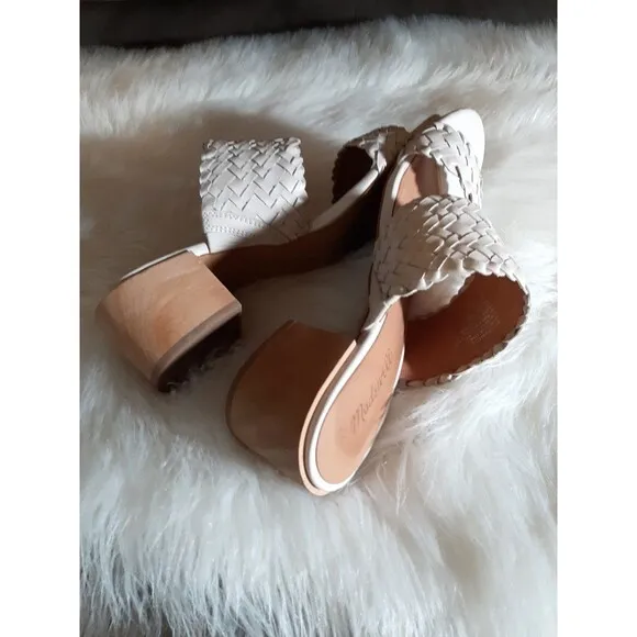 Madewell Women's Size 8.5 The Kiera Mule Sandal in Woven Leather Pale Oyster