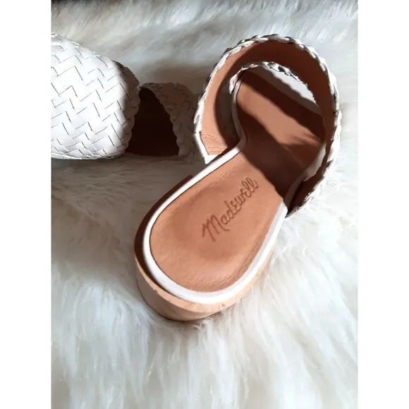 Madewell Women's Size 8.5 The Kiera Mule Sandal in Woven Leather Pale Oyster