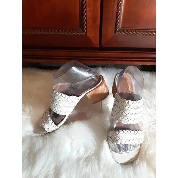 Madewell Women's Size 8.5 The Kiera Mule Sandal in Woven Leather Pale Oyster