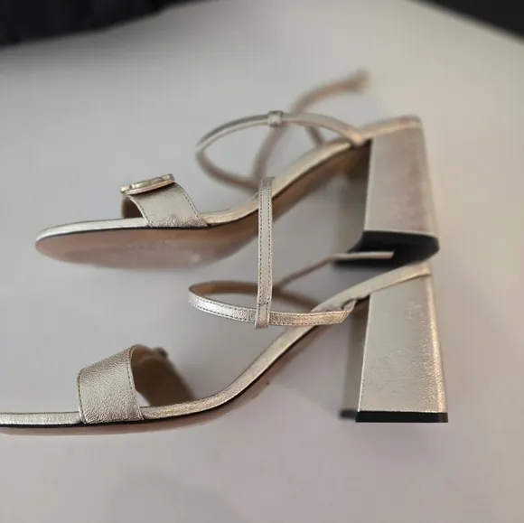 MAJE gold metallic genuine leather sandals block heel Size EUR 40, US 9.5