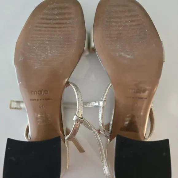 MAJE gold metallic genuine leather sandals block heel Size EUR 40, US 9.5
