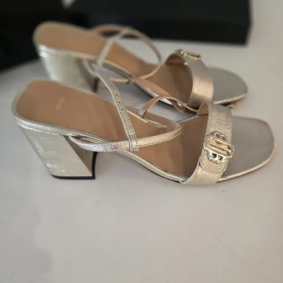 MAJE gold metallic genuine leather sandals block heel Size EUR 40, US 9.5