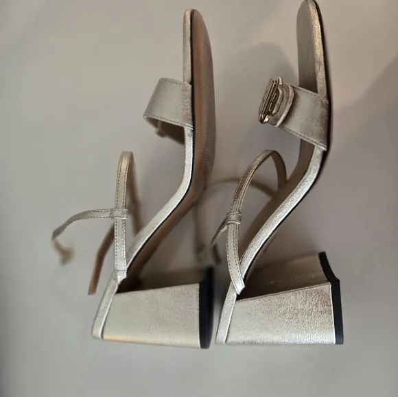 MAJE gold metallic genuine leather sandals block heel Size EUR 40, US 9.5