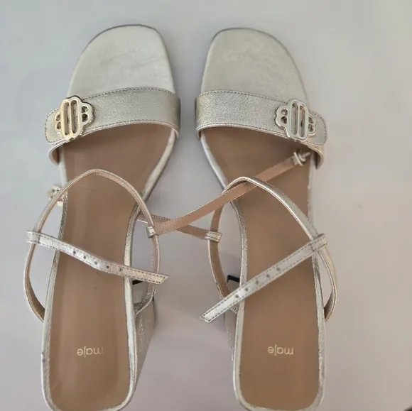 MAJE gold metallic genuine leather sandals block heel Size EUR 40, US 9.5