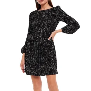 Maje Rocketa Synthetic Lurex Pleated Embellished Plissé Crepe Mini BlackDress