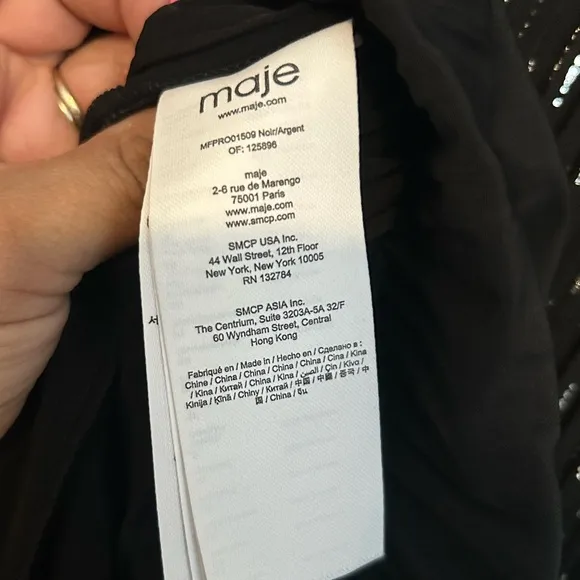 Maje Rocketa Synthetic Lurex Pleated Embellished Plissé Crepe Mini BlackDress