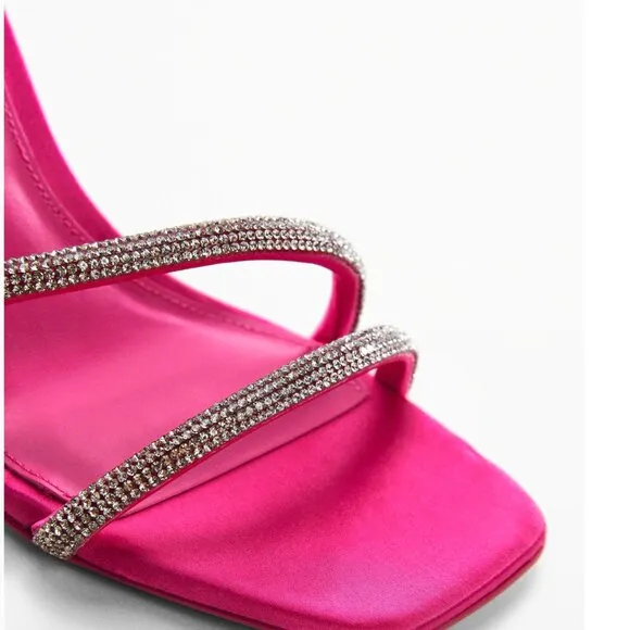 MANGO Heeled sandals with rhinestone straps Sizes 6, 6.5 NEW WITH TAG!