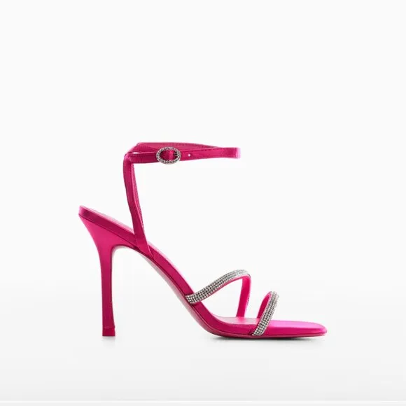 MANGO Heeled sandals with rhinestone straps Sizes 6, 6.5 NEW WITH TAG!