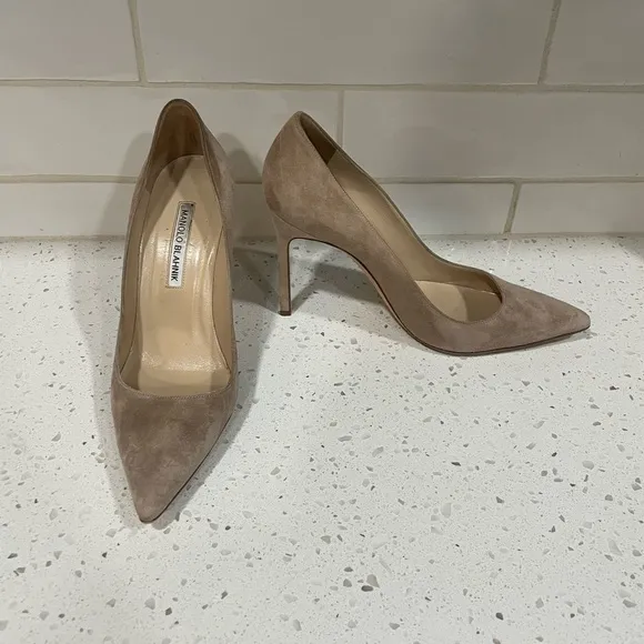 Manolo Blahnik BB 105mm Nude Suede Pumps