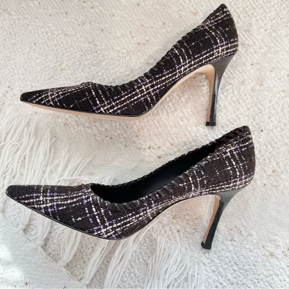 Manolo Blahnik Heels BB Tweed Brown Purple Pink Pointed Toe Dress Shoes 8.5