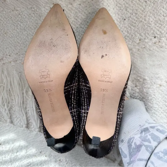 Manolo Blahnik Heels BB Tweed Brown Purple Pink Pointed Toe Dress Shoes 8.5