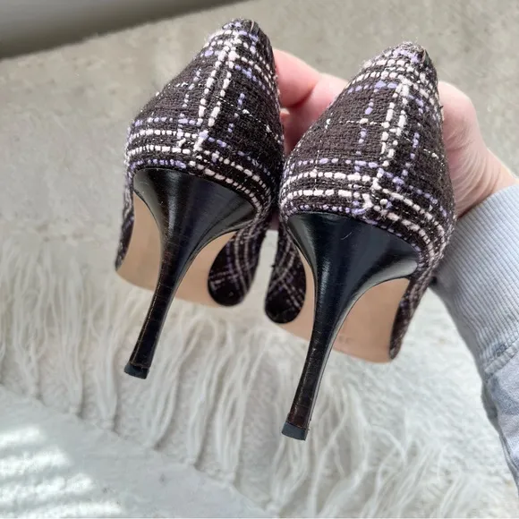 Manolo Blahnik Heels BB Tweed Brown Purple Pink Pointed Toe Dress Shoes 8.5
