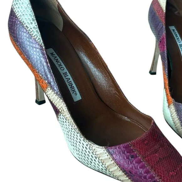 Manolo Blahnik Multicolor Snakeskin Pumps size 37.5 EU
