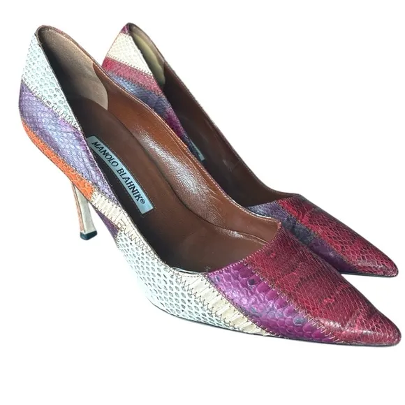 Manolo Blahnik Multicolor Snakeskin Pumps size 37.5 EU