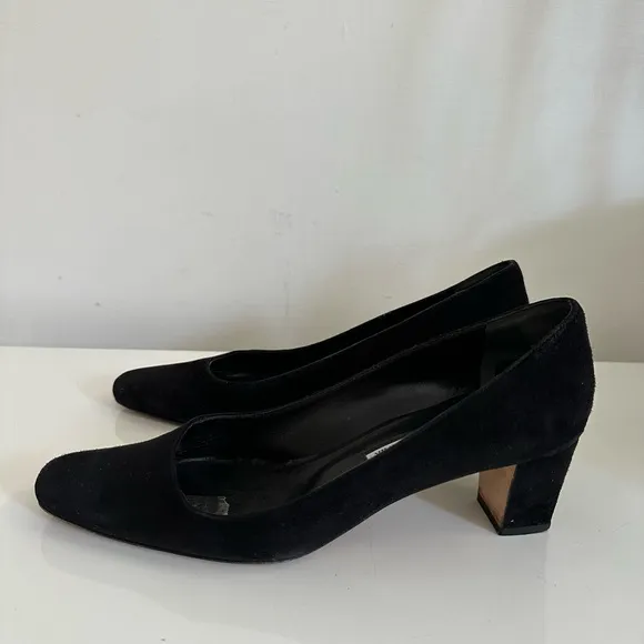 MANOLO BLAHNIK Pumps Block Heels Black Suede Women’s EU:38/US:8
