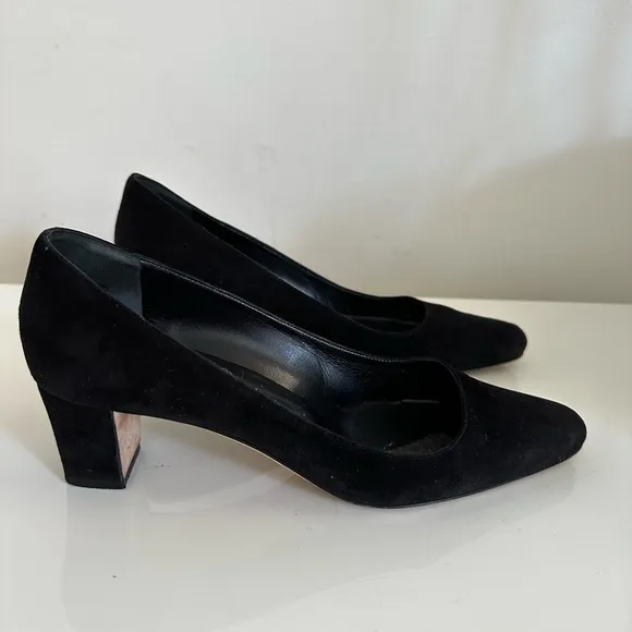 MANOLO BLAHNIK Pumps Block Heels Black Suede Women’s EU:38/US:8