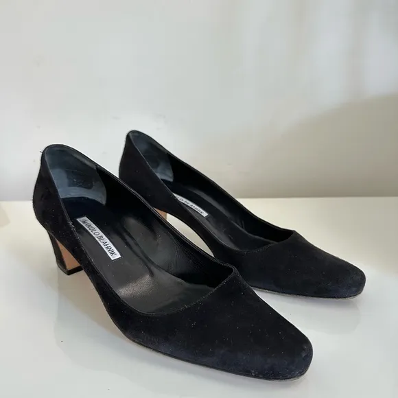 MANOLO BLAHNIK Pumps Block Heels Black Suede Women’s EU:38/US:8