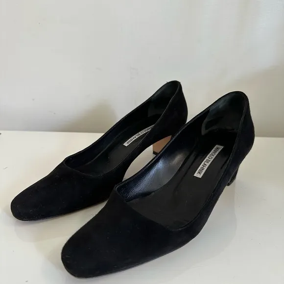 MANOLO BLAHNIK Pumps Block Heels Black Suede Women’s EU:38/US:8